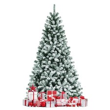 Costway 7' Pre-lit Snow Flocked Hinged Christmas Tree w/1116 Tips  Metal Stand