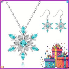 Blue Snowflake Pendant Earrings Pendant Women's Jewelry Set New Year Gift