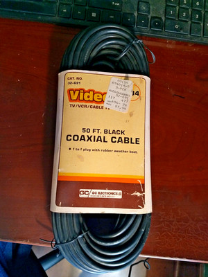 NOS GC ELECTRONICS 50 FT RG59U Black Coaxial Cable with F-Connectors 75ohm *New*