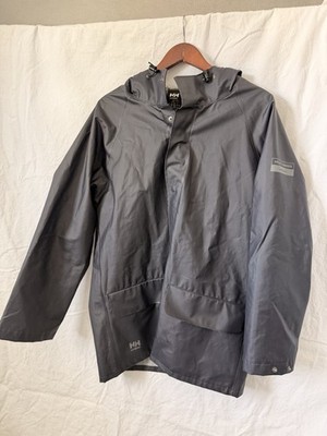 Helly Hansen Workwear Jacket Mens Medium Black Hooded Rain Coat Waterproof