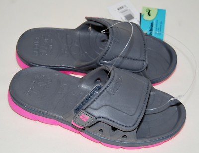 NWT Stride Rite M2P Phibian Girls Gray & Pink Adjustable Slide Sandals sz 12
