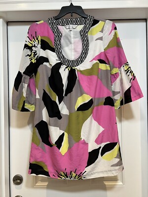 trina turk dress multicolor 3/4 bell sleeves Summer spring silk Size