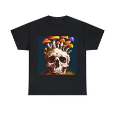 Mushroom Skull Nature Ecology T Shirt Toadstool Psychedelic Art Tee Adult Scary