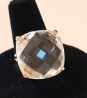 Vintage Sterling Gold XL Prong Quartz Cocktail Ring Size 8.25 and 9.5 Gms R125