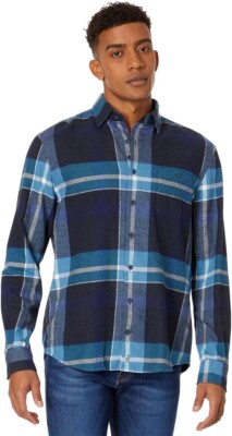 JOHNNIE 0 AFTON HANGIN' OUT BUTTON FRONT SHIRT Mens Size XXL TWILIGHT BLUE PLAID