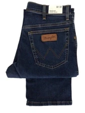 MENS WRANGLER TEXAS STRETCH DENIM ZIP FLY JEANS - DARK BLUE STONEWASH DENIM