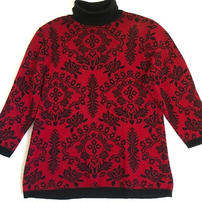 Diane Von Furstenberg Red Black Oversized Acrylic Turtleneck