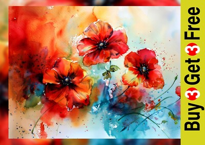 Bold Red Poppy Painting 5''x7'' Print on Matte Paper | Vivid Watercolor Floral Art