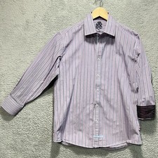 English Laundry Dress Shirt Men's 16.5 32/33 Purple Check Point Long Sleeve