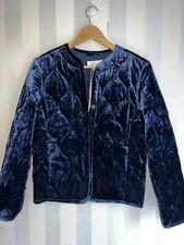 Marks And Spencer Per Una Midnight Blue Quilted Velvet Chuck On Jacket Size 6