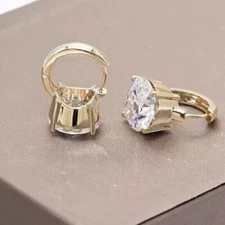 Solitaire Hoop Earrings 2Ct Round Cut Simulated Diamond 14K Yellow Gold Plated