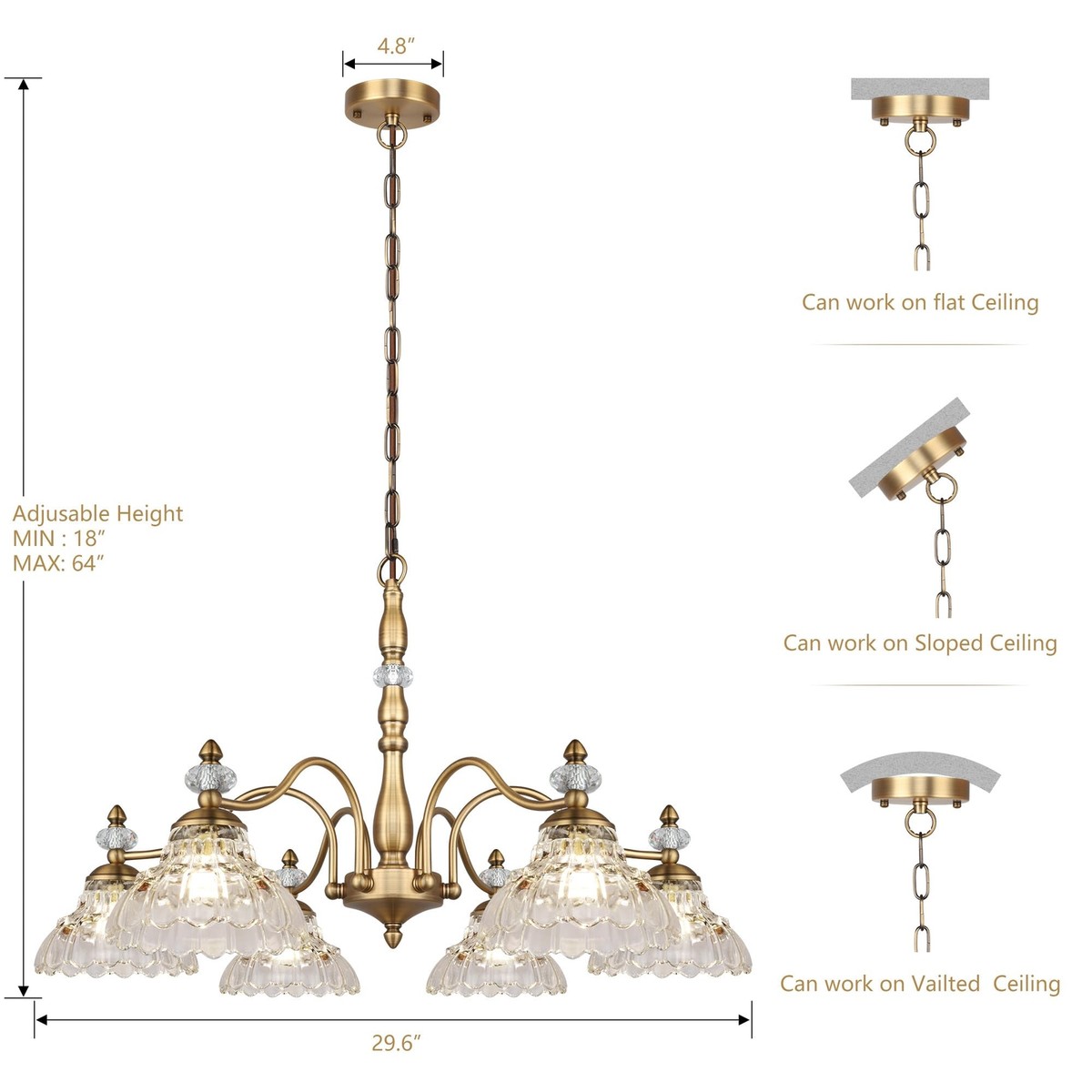 ZXFDWB 6-Light Chandeliers Light Fixture Vintage Crystal