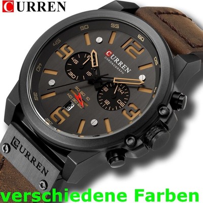 Curren Herren Leder Armbanduhr Chronograph Wasserd. Analog Quarz versch. Farben