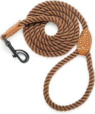 Mile High Life Dog Leash Braided Cotton with Leather Tip Dark Brown 4 feet