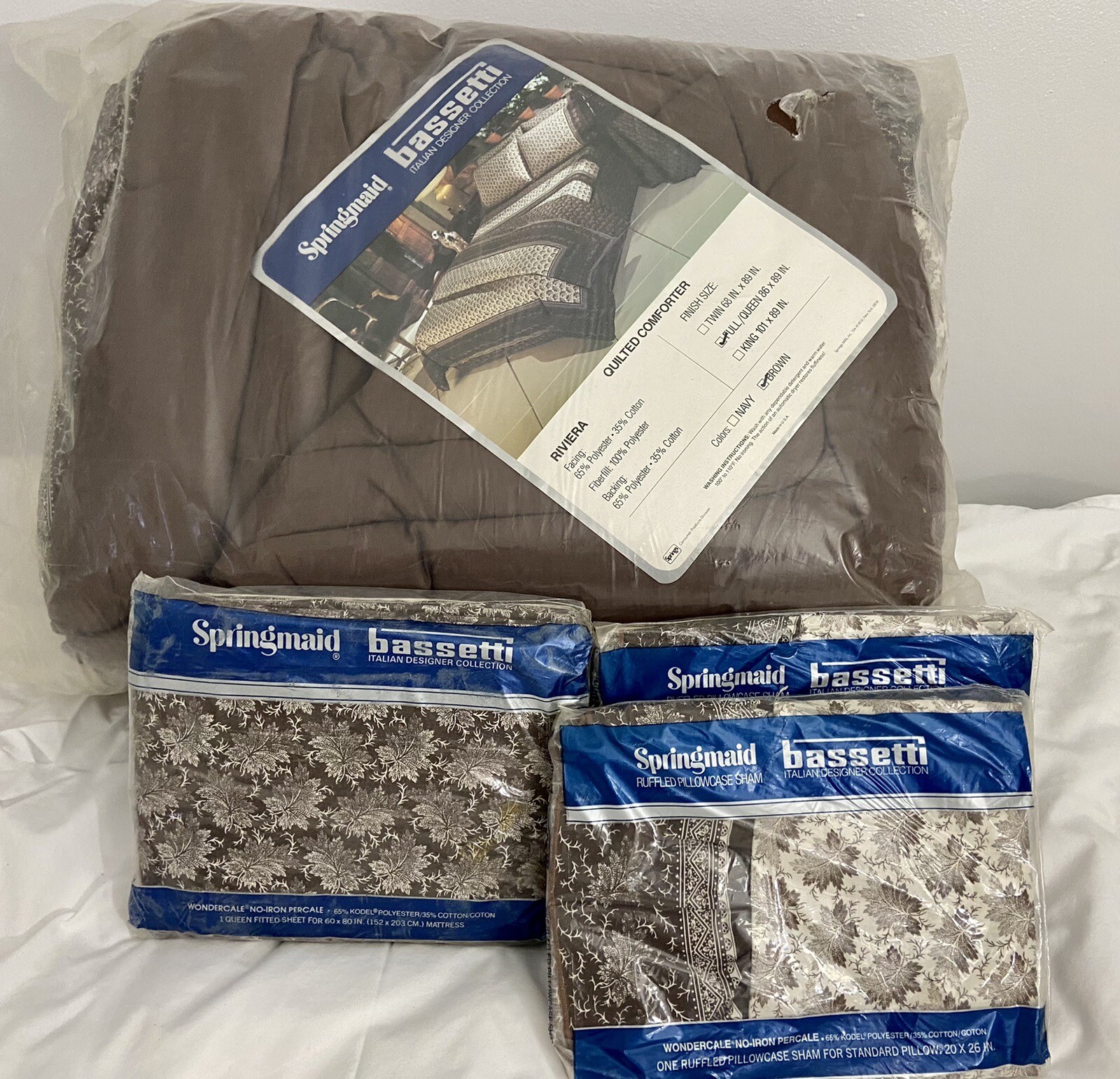 Springmaid Bassetti Brown Riviera Queen Comforter Fitted Sheet Pillow