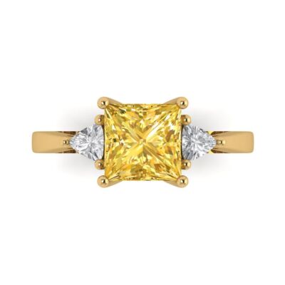 2.4 ct PR Trillion 3 stone Natural Citrine Promise Wedding Ring 14k Yellow Gold