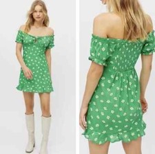 NWT Urban Outfitters Womens Green Daisy Floral Flounce Mini Dress Tie Front M