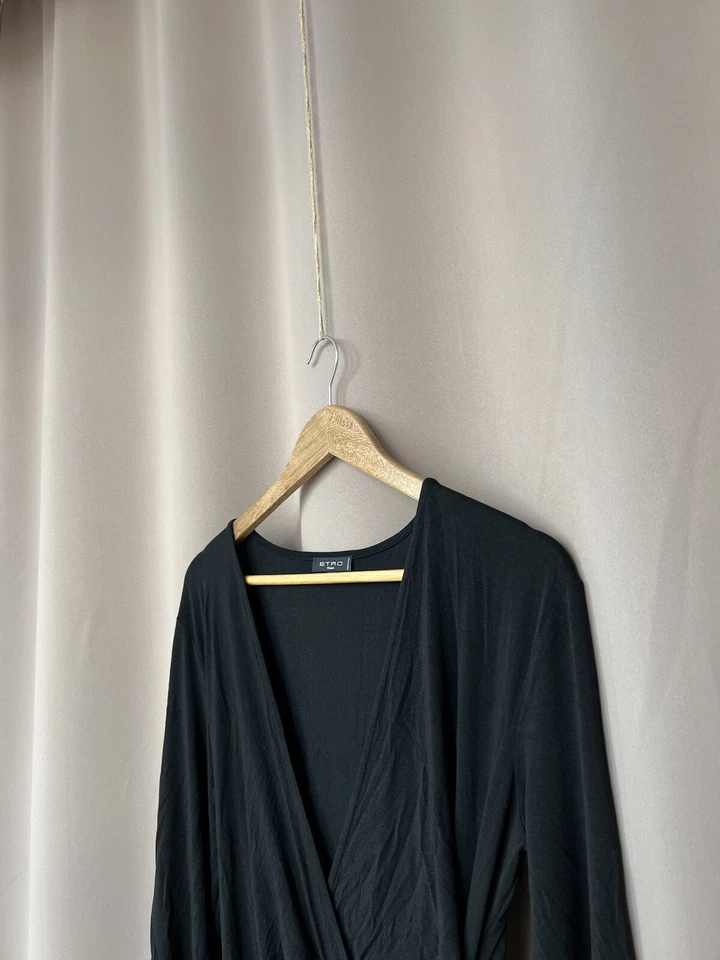 Maxi Vestido Etro Milano Cuello en V Mujer Talla 48 Negro Viscosa/Seda Manga Larga Foto 4 de 4