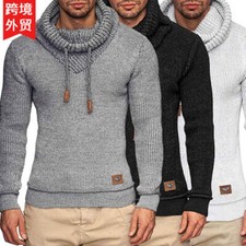 Men's high neck solid color sweater long sleeved knitted sweater for warmth