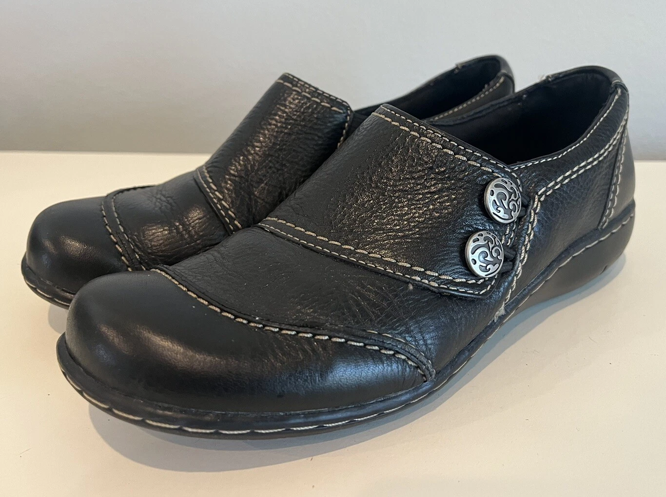 MOCASSINI CLARKS pieghevoli ASHLAND 5 5 scarpe nere pelle comode slip on