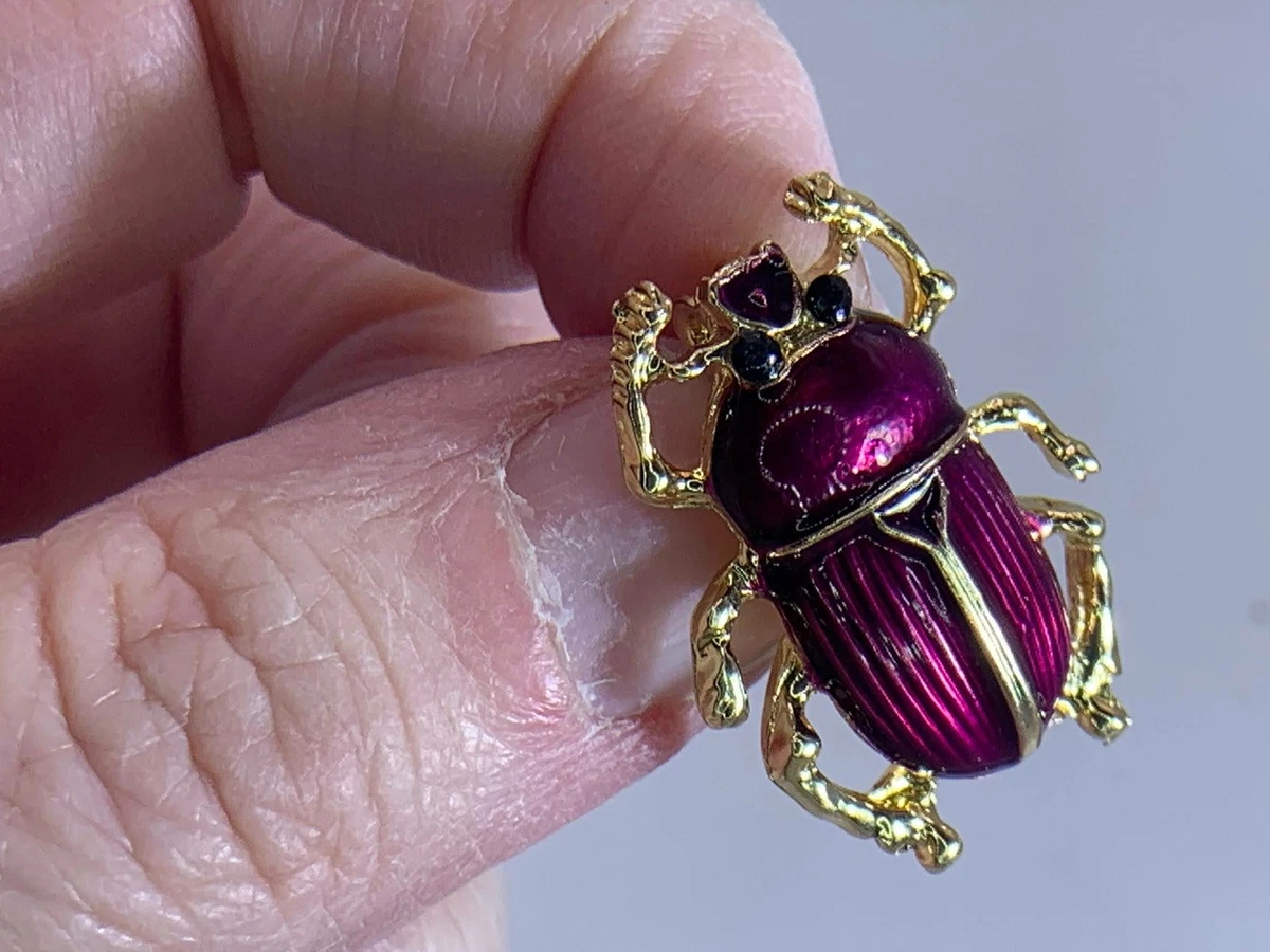 Scarab Beetle Maroon Red Enamel Vintage Gold Pin Brooch V 3960