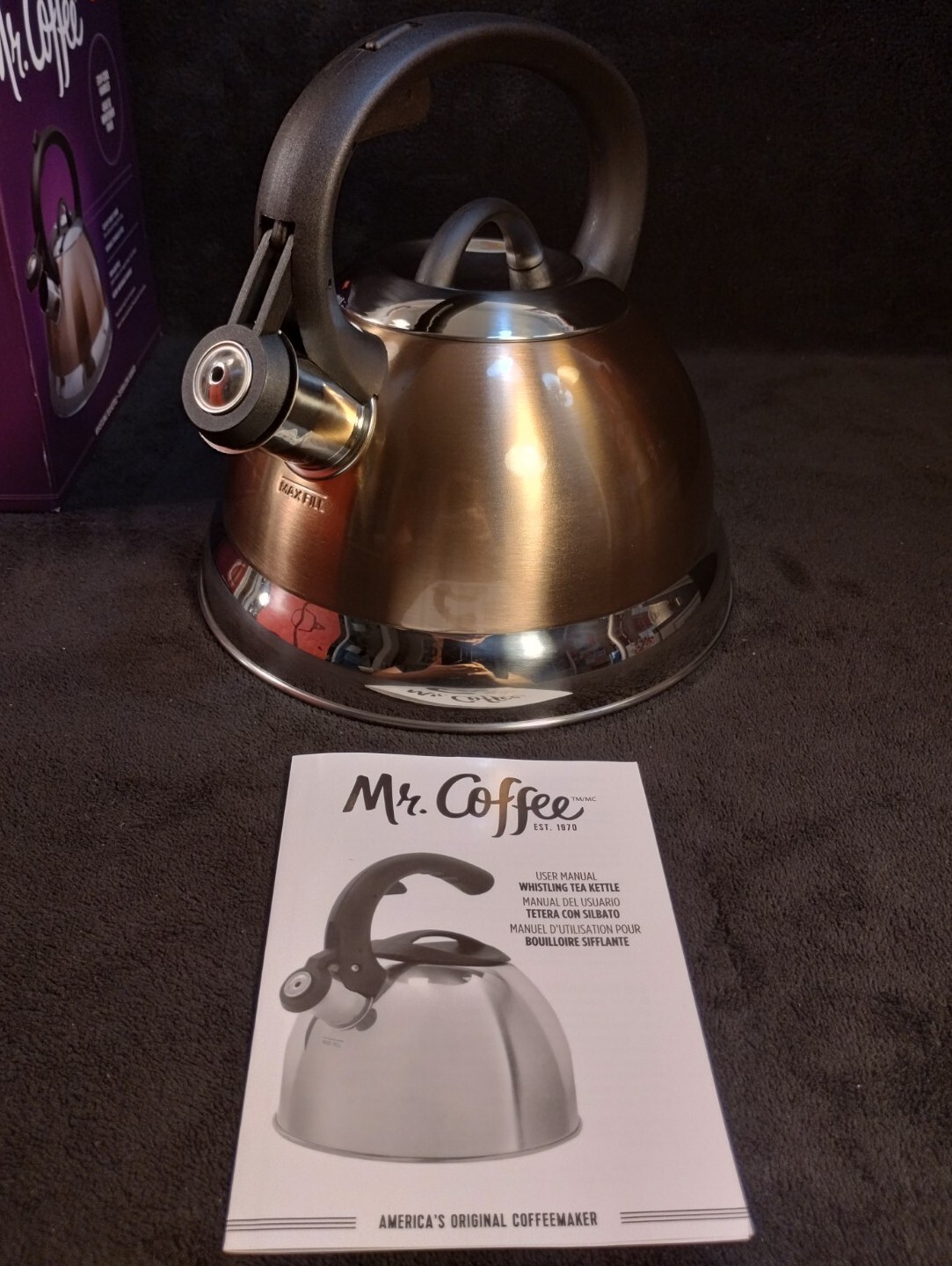 Mr. Coffee Flintshire Stainless Steel Whistling Tea Kettle, 1.75Quart