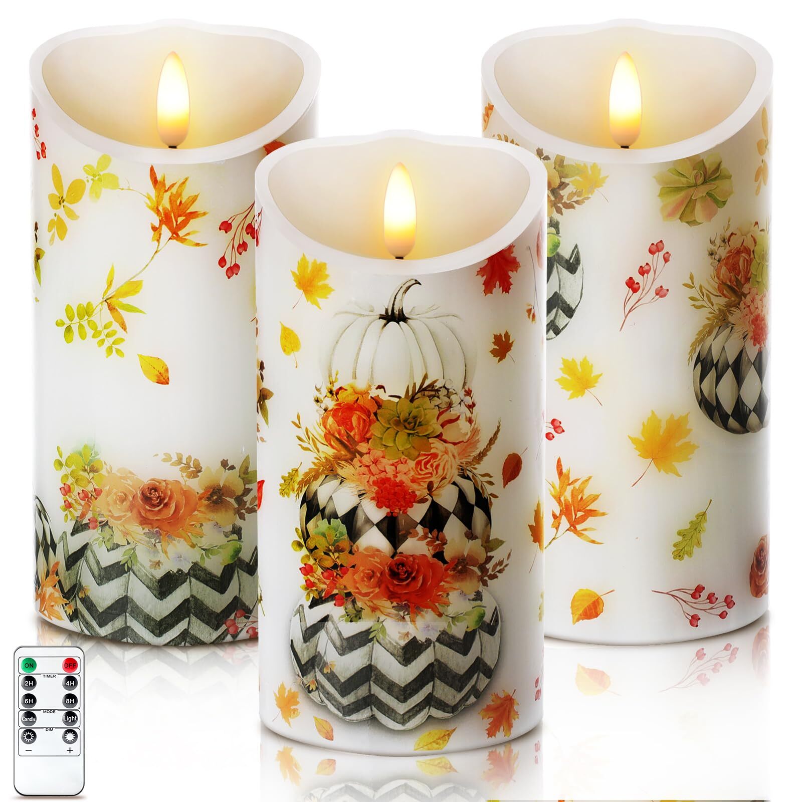 3 Pack Flameless Blue LED Pumpkin Candles for Autumn Rustic Decor