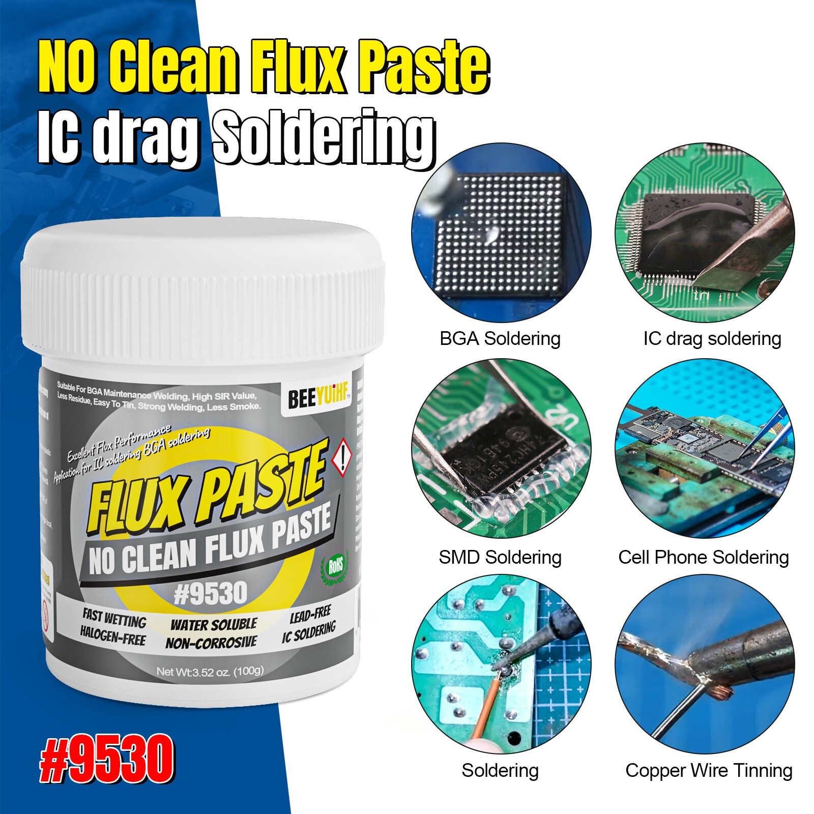 BEEYUIHF NoClean Soldering Flux Paste for Electronics PCB/BGA/SMD (3
