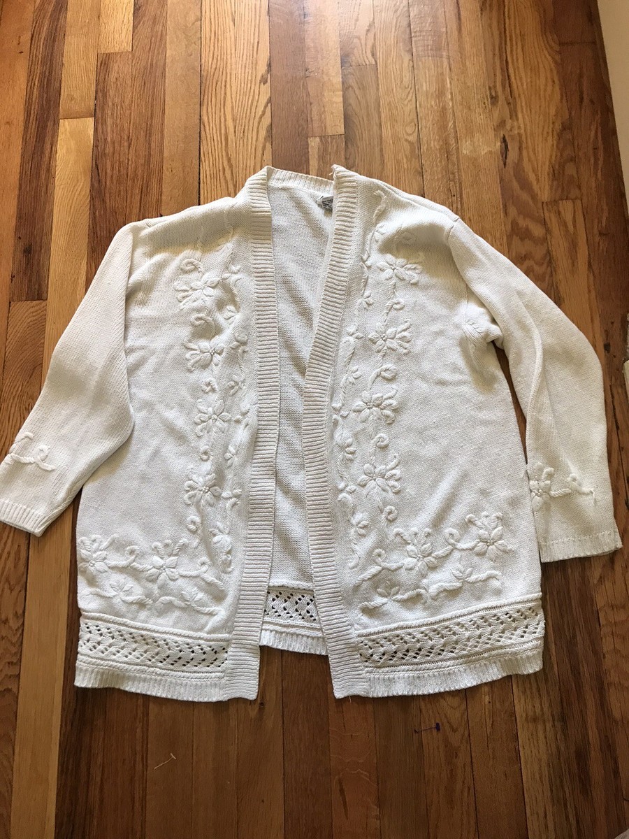 Vintage Adrian Jordan Women Size 2X Floral Open Cardigan Crochet 