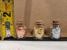 3 medium 1"  Vials Filled Full of BIG Gold Leaf Flakes, Silver Flake, and Copper