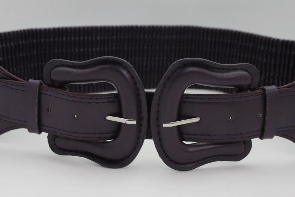 Mujeres Cinturón Estilo Occidental Cintura Cadera Berenjena Oscura Púrpura Grande Doble 2 Hebillas M L Foto 3 de 4