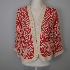 Chico's Bolero Jacket Orange Cream cardigan Crochet Swirl Soutache Boho sz 3