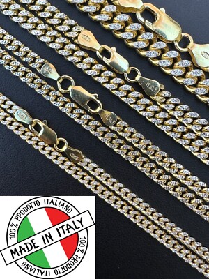 Miami Cuban Chain Bracelet Diamond Cut Two Tone 14k Gold Plated Real 925 Silver