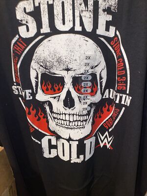 WWE Stone Cold Steve Austin Skull 3:16 Wrestler T-Shirt XXL Black Red Eyes Fire