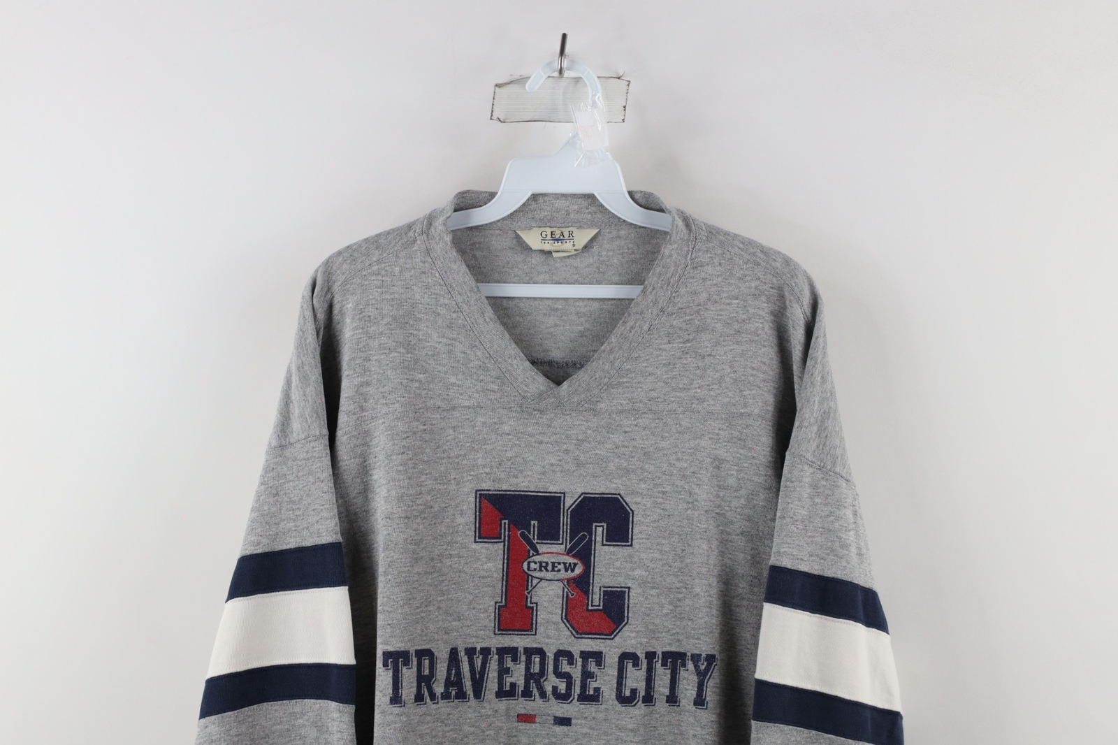 FILA T shirt canottaggio vintage anni 90 uomo grande sbiadita Spell Out Traverse City Michigan Crew