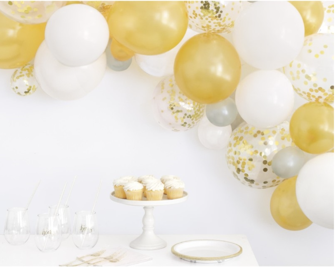 Gold White Silver Latex Balloon Arch Kit Foil Confetti Birthday Party Wedding