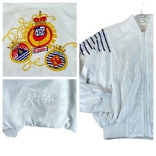 Vintage Kaelin Women Xs White Striped Embroidered Nautical Crest 80s Windbreaker
