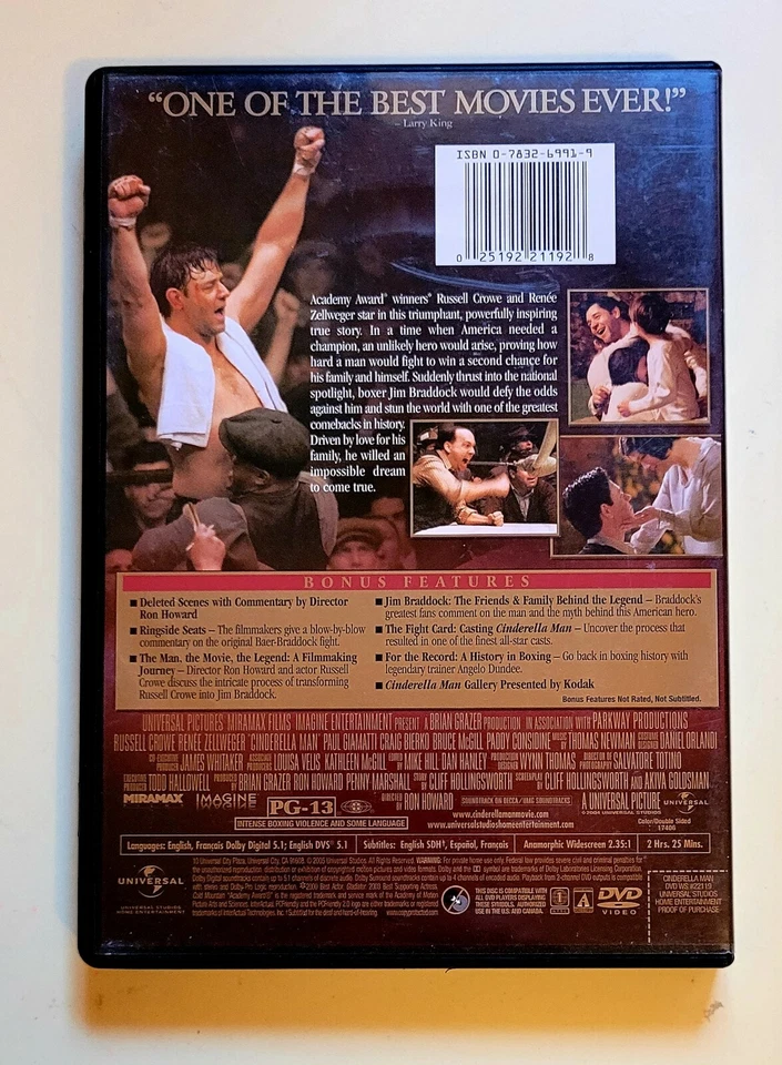 Cinderella Man DVD Russell Crowe Renee Zellweger Widescreen True Story Free Ship - Image 3 of 3