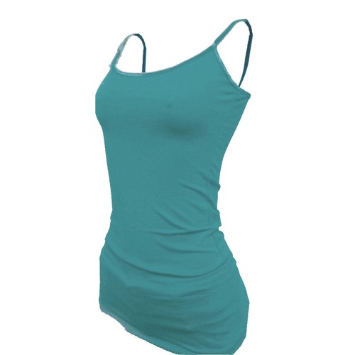 (Bozzolo) Plain Long Tank Top w/Spaghetti Straps Cotton Cami Junior Size S M L - Picture 33 of 78