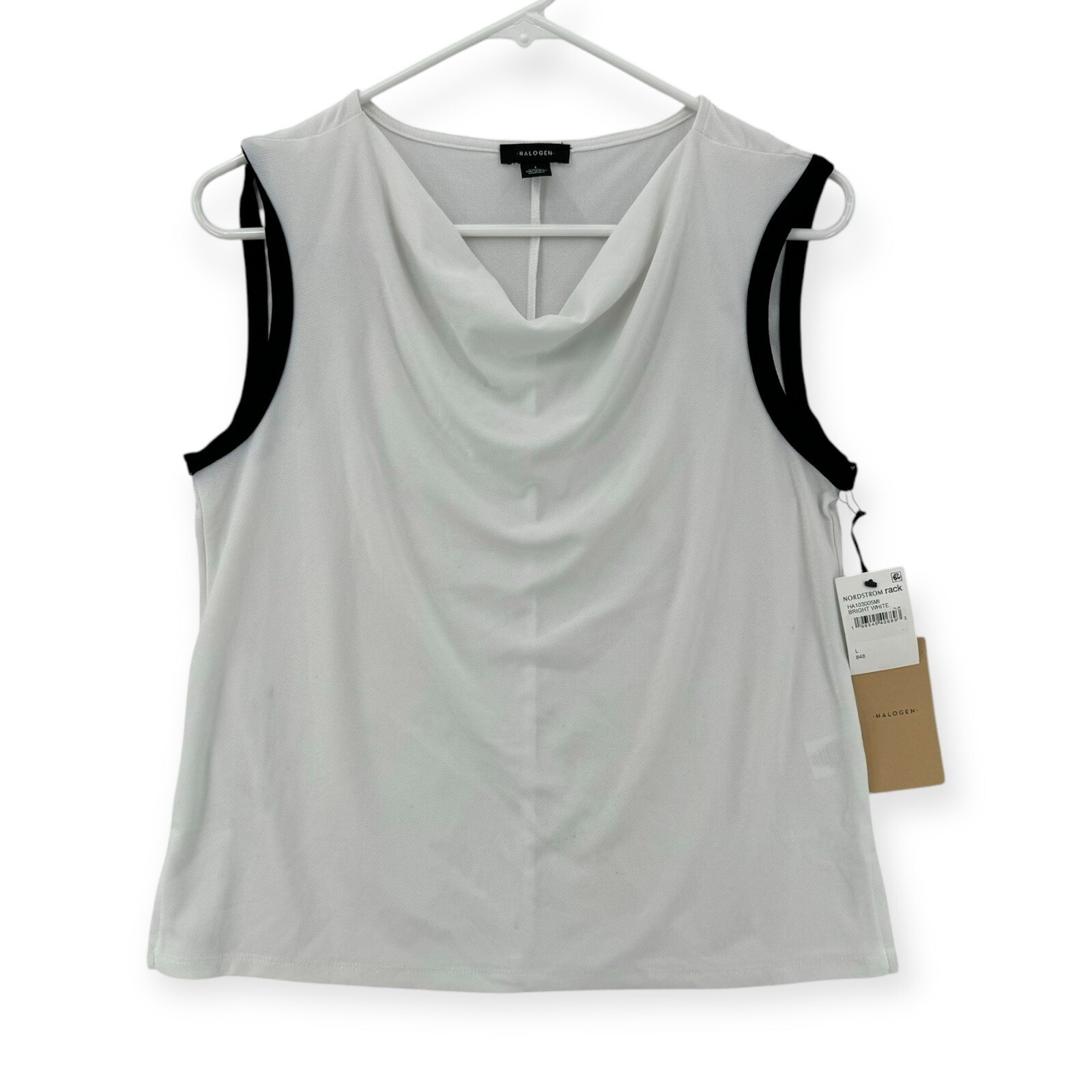 NWT Halogen Tank Top Womens Large White Black Sleeveless Cowl Neck Blouse