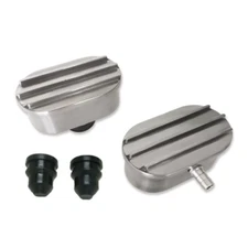 Polished Finned Valve Cover Oval Breather  & PCV Valve Nostalgia SBC BBC SBF BBF