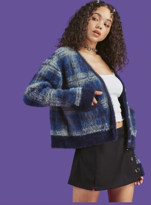 Plaid Fuzzy Button Up Cardigan Hippie 