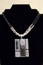 **Ruby Rd Large Silver Black Geometric Modernist Pendant Necklace**