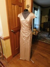 RALPH LAUREN MOTHER /BRIDE-GROOM FITTED DUSTY PINK SEQUINED FORMAL GOWN S8