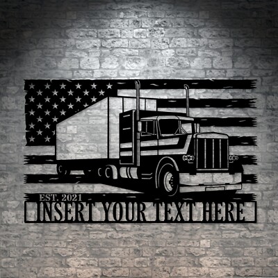 Personalized US TrailerTruck Name Metal Sign. Customizable 18-Wheeler Wall Decor