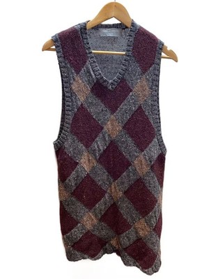 COMME des GARCONS HOMME 1990s Argyle Wool Knit Vest Gray HN-070060 Sz FREE