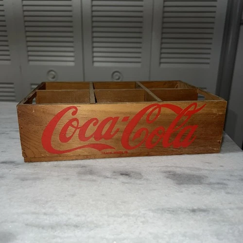 Coca-Cola Vintage Wooden Box 6 Bottle Carrier Holder with Handle