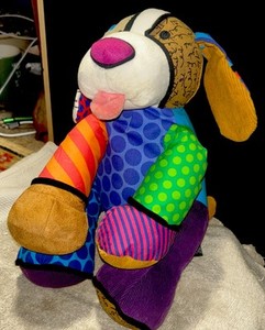 Romero Britto 2010 Pop Plush enesco Pablo Patchwork Dog Puppy Stuffed Animal 12"