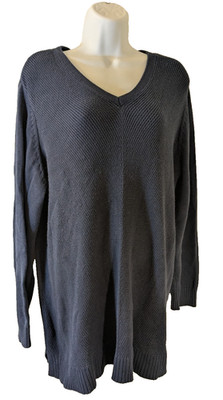 Charter Club, Women's, V Neck, Ribbed, Pullover, Sweater, Blue, Size 3X