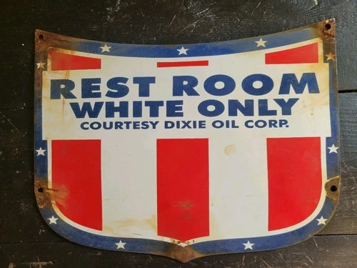 New ListingVintage White Restroom Only Porcelain Signs Black Americana Esso Mobil Gas Oil